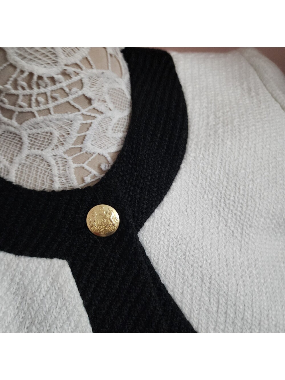 J.Crew Lady Jacket White Black Tweed Cropped Blazer Gold Buttons Women's - Picture 4 of 8